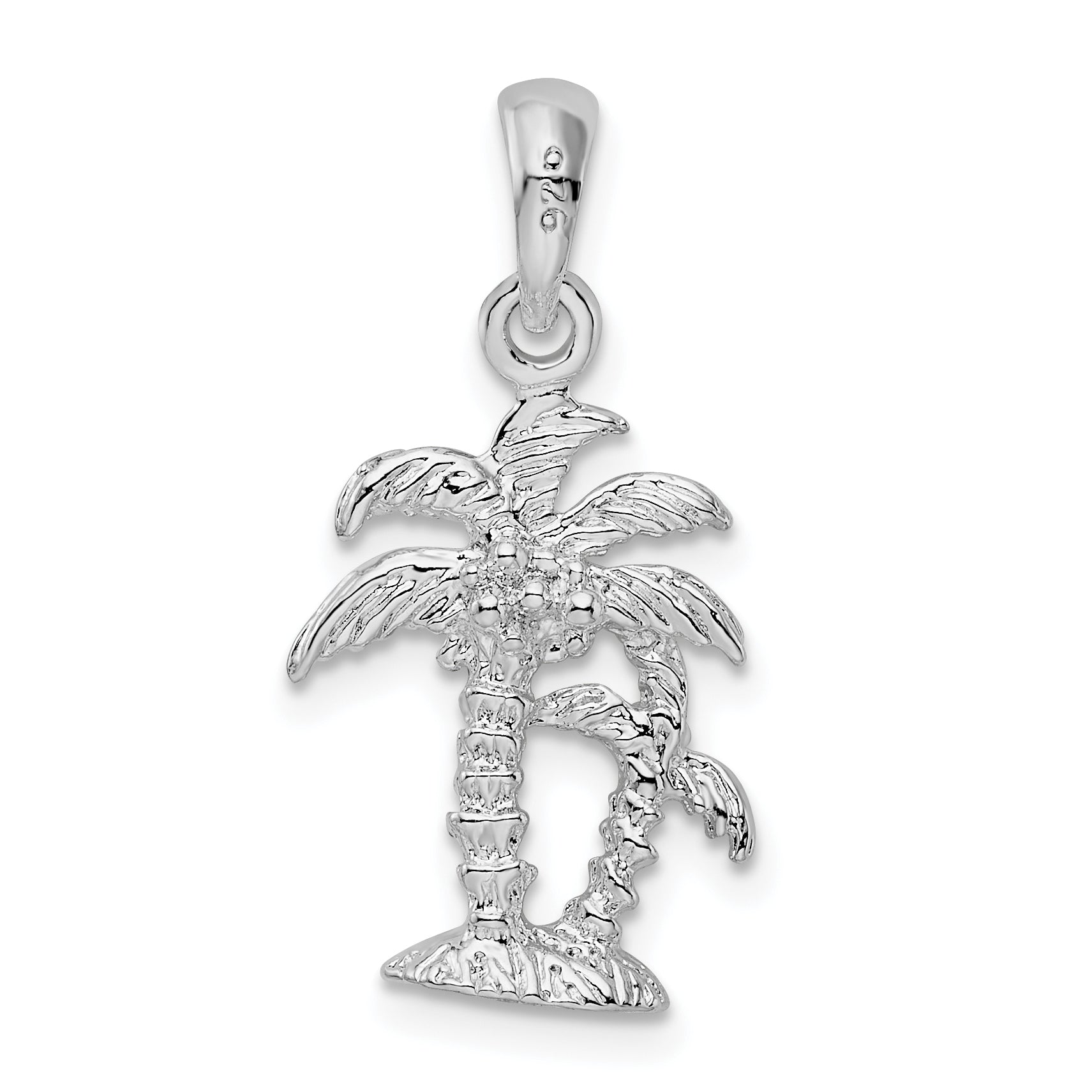 Sterling Silver De-Ani Rhodium-Plated Polished And Textured 3D Two Palm Trees Pendant
