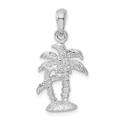 Sterling Silver De-Ani Rhodium-Plated Polished And Textured 3D Two Palm Trees Pendant