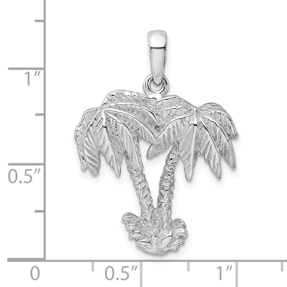 Sterling Silver De-Ani Rhodium-Plated Polished Two Palm Trees Pendant