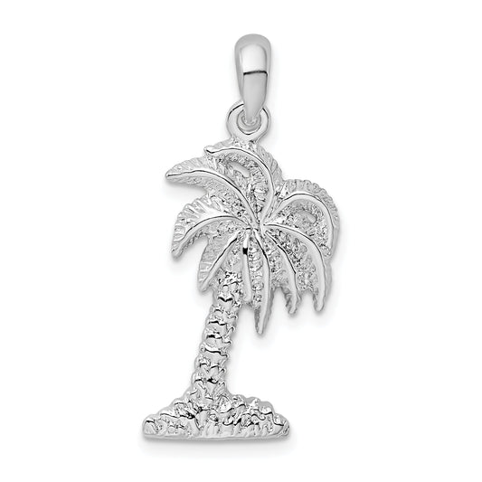 Sterling Silver De-Ani Rhodium-Plated Polished Small Palmetto Tree Pendant