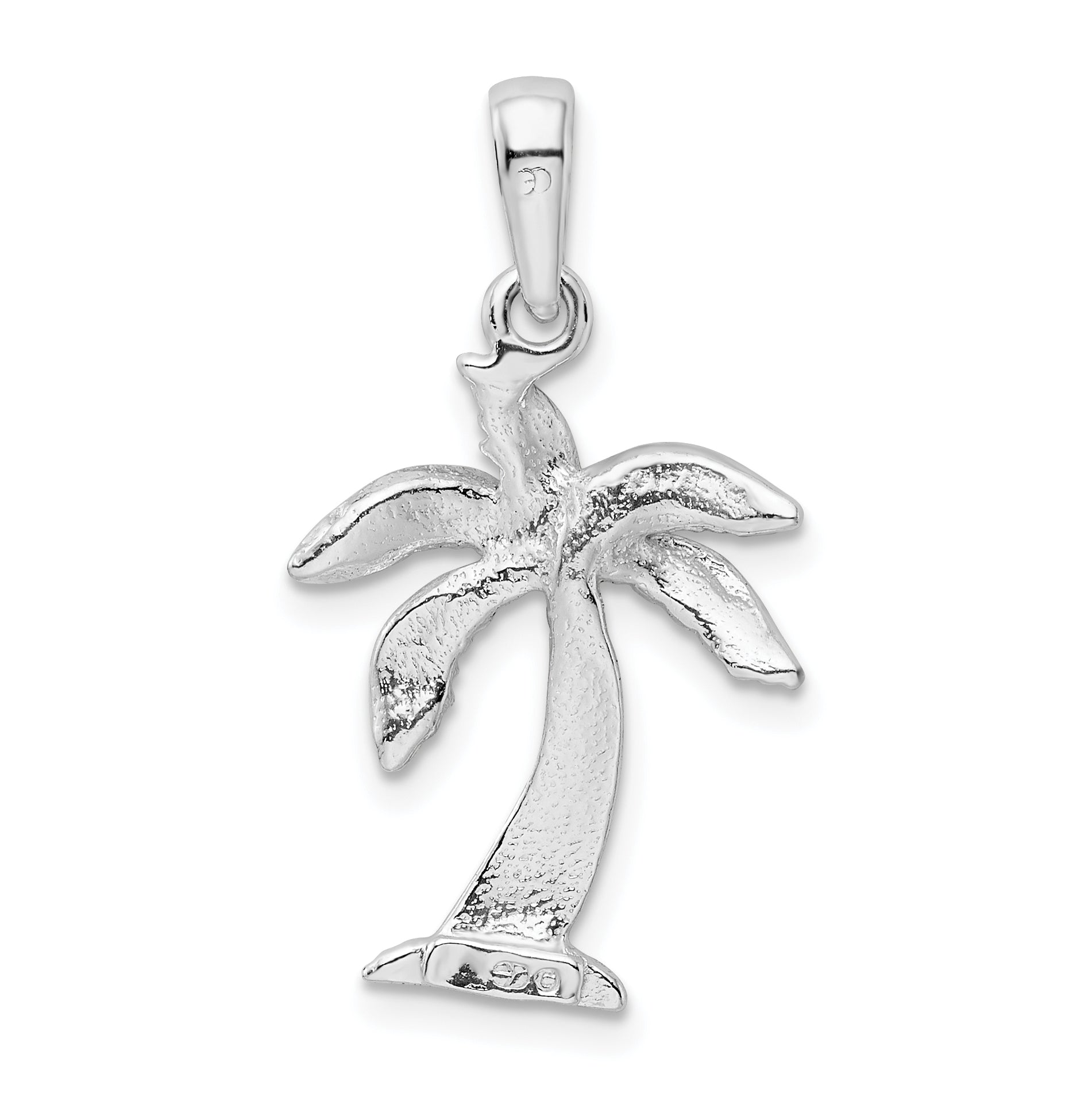 Sterling Silver De-Ani Rhodium-Plated Palm Tree With Textured Trunk Pendant