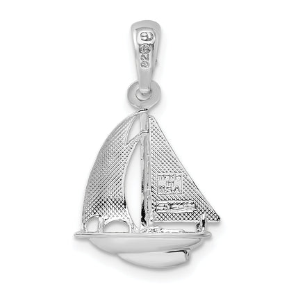 Sterling Silver De-Ani Rhodium-Plated Polished 3D Sailboat Pendant