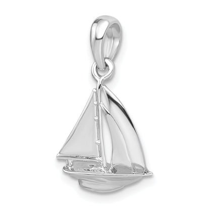 Sterling Silver De-Ani Rhodium-Plated Polished 3D Sailboat Pendant