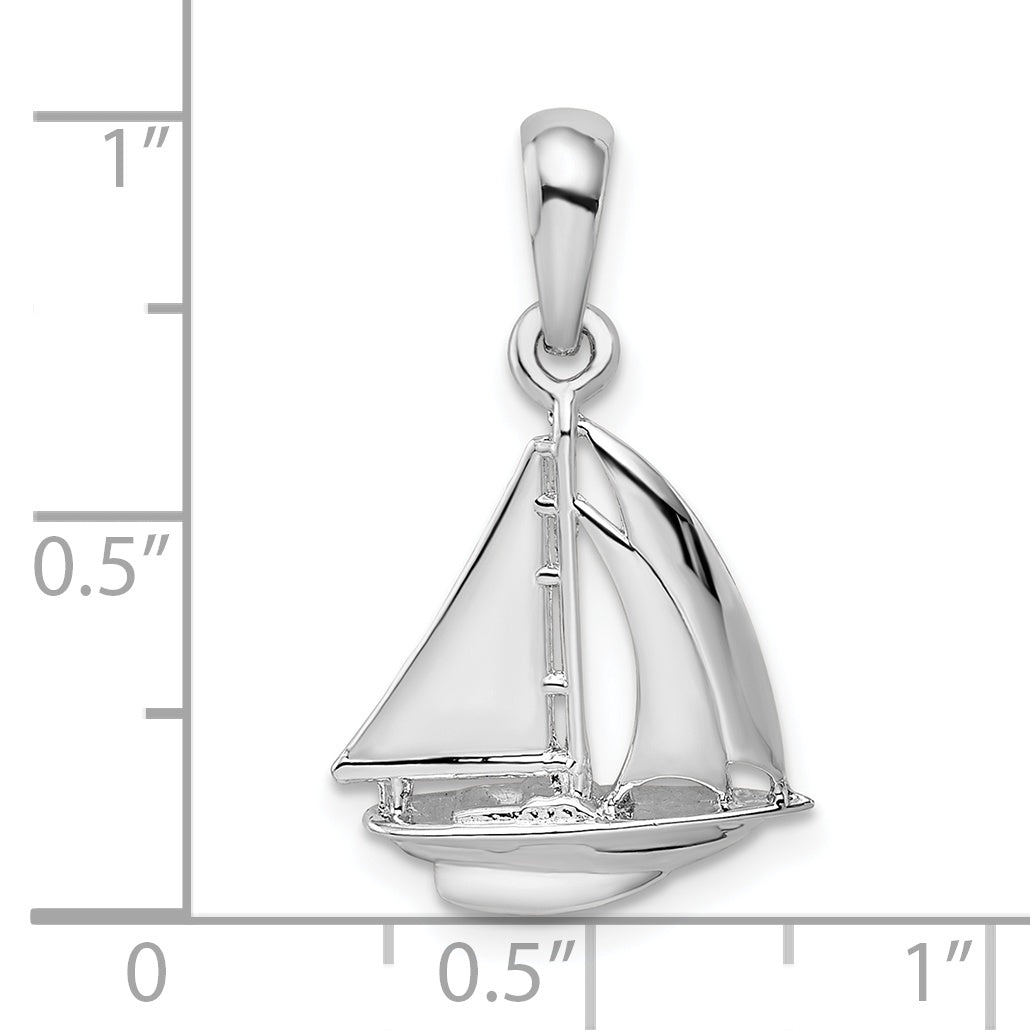 Sterling Silver De-Ani Rhodium-Plated Polished 3D Sailboat Pendant