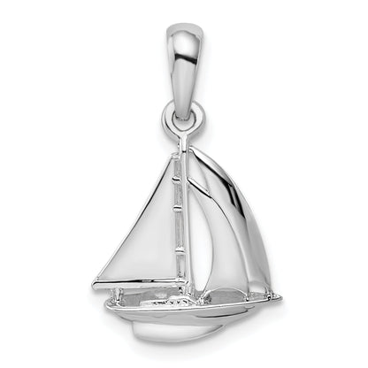 Sterling Silver De-Ani Rhodium-Plated Polished 3D Sailboat Pendant