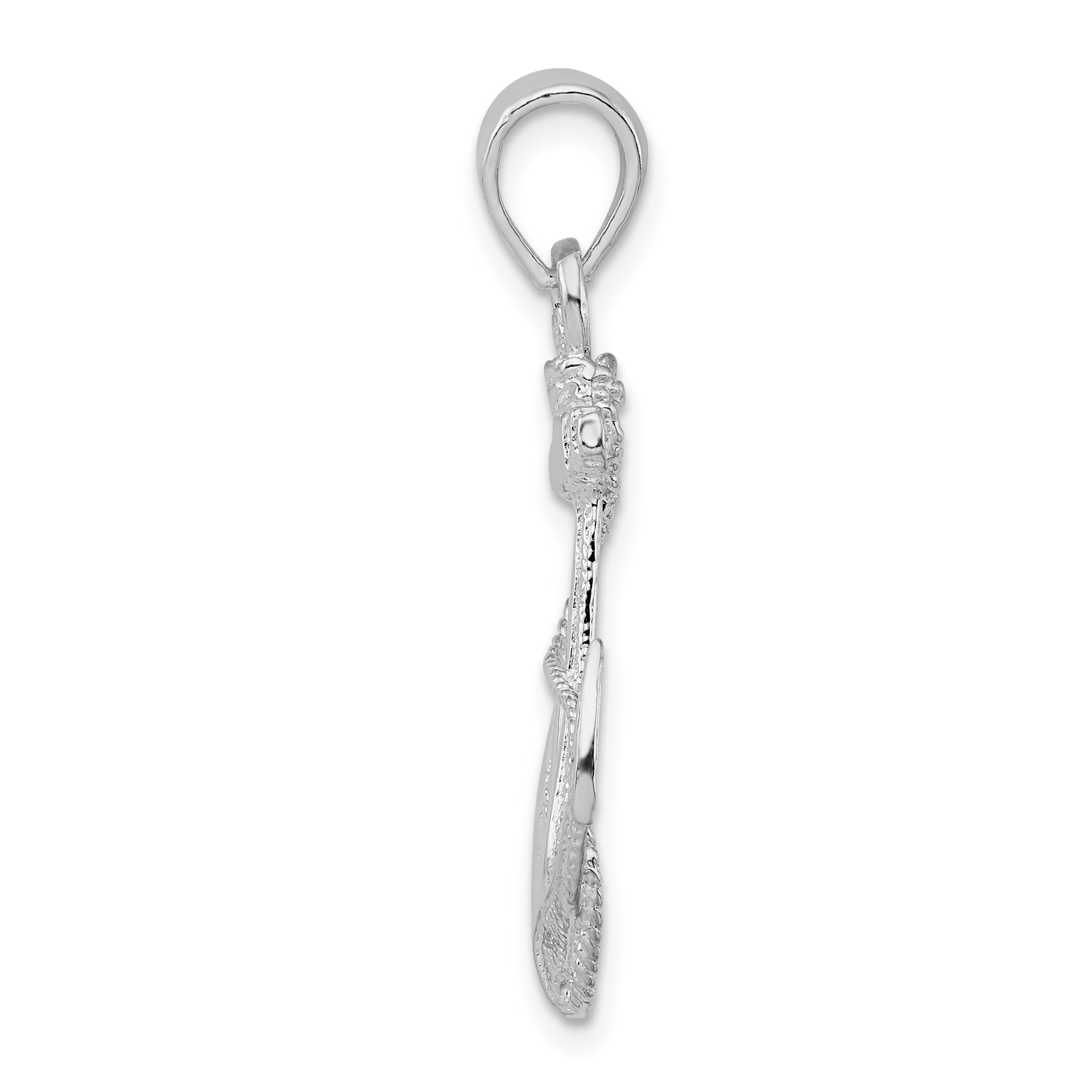 Sterling Silver De-Ani Rhodium-Plated Polished Anchor With Rope Pendant