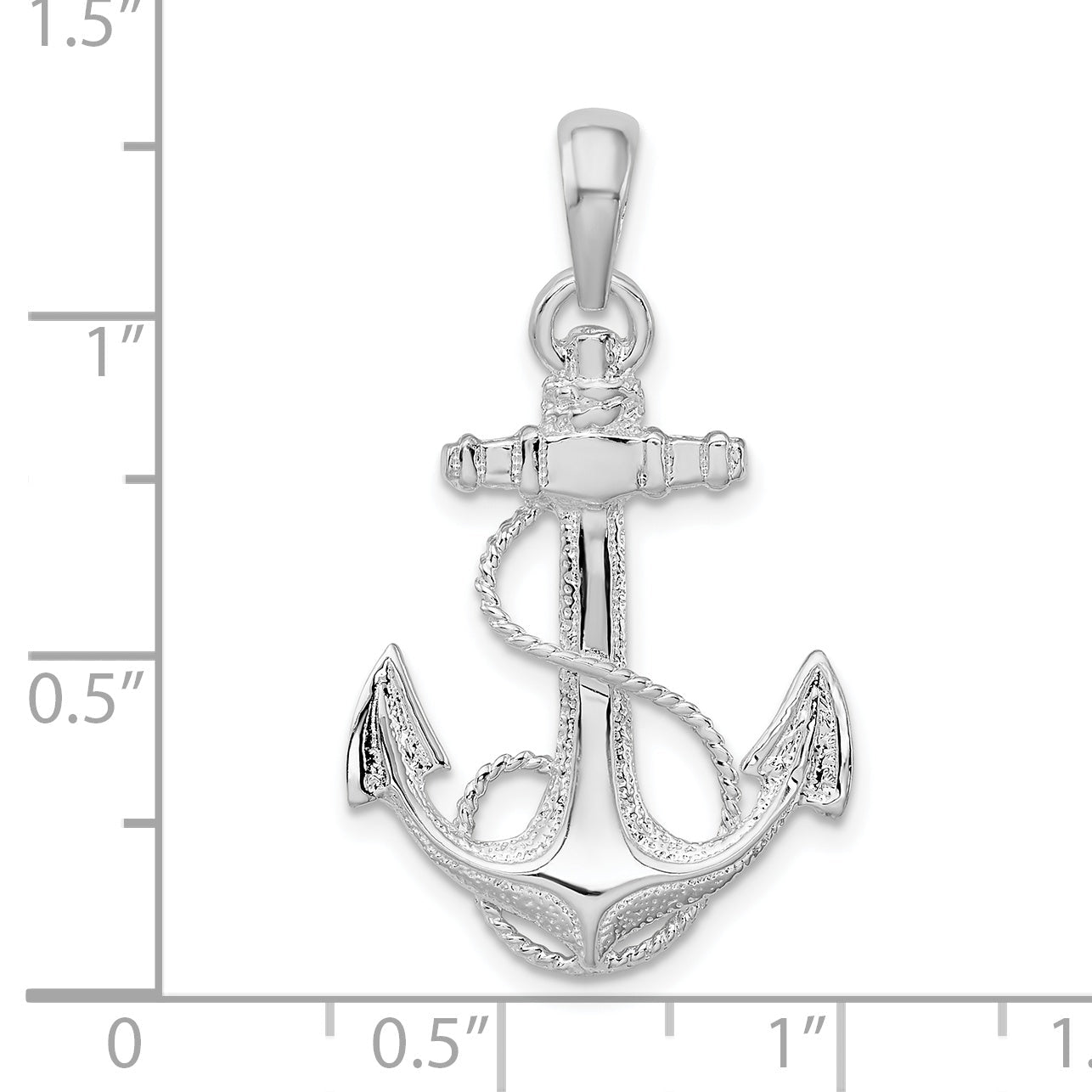Sterling Silver De-Ani Rhodium-Plated Polished Anchor With Rope Pendant
