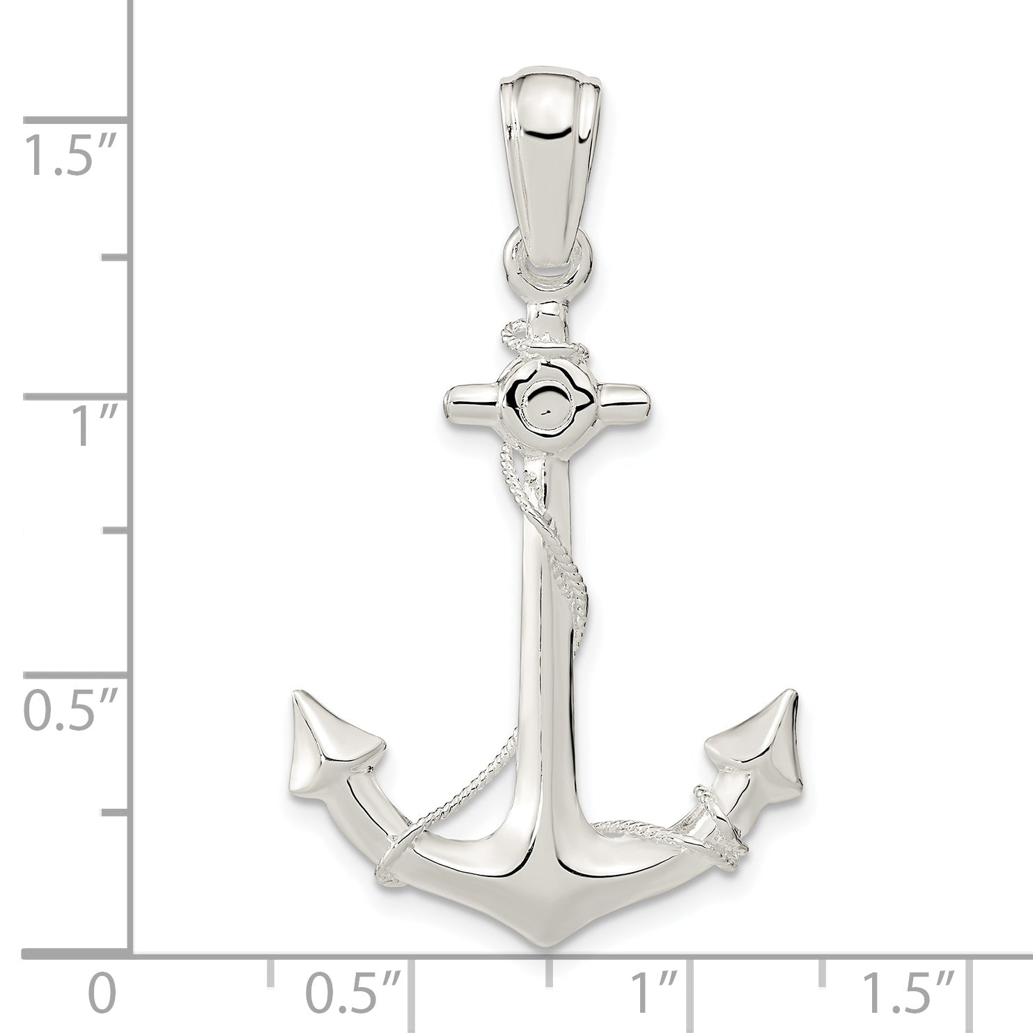 Sterling Silver De-Ani Rhodium-Plated Polished 3D Anchor With Rope Pendant
