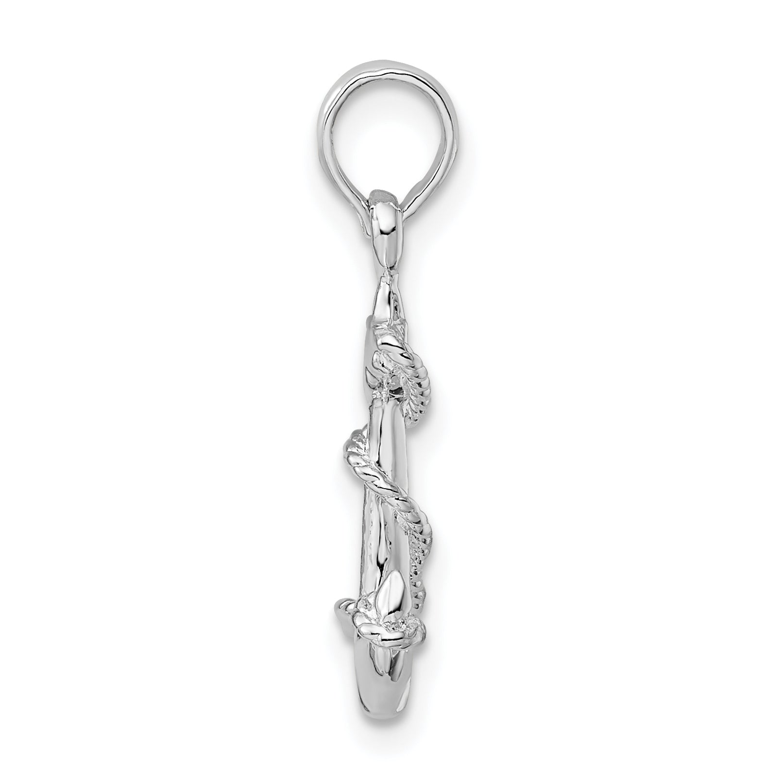 Sterling Silver De-Ani Rhodium-Plated Polished 3D Anchor With Rope Pendant