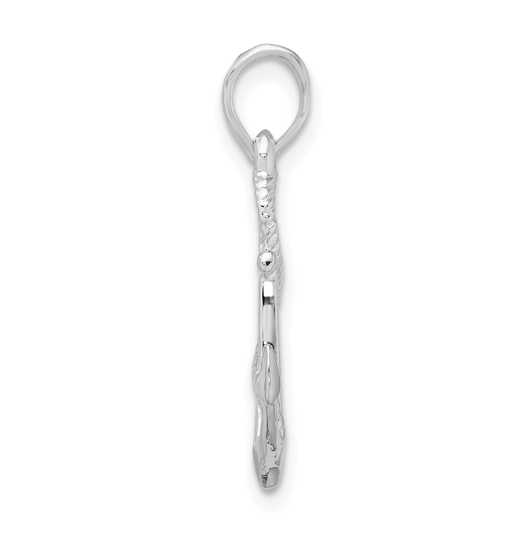 Sterling Silver De-Ani Rhodium-Plated Polished And Textured 3D Anchor With Rope Pendant