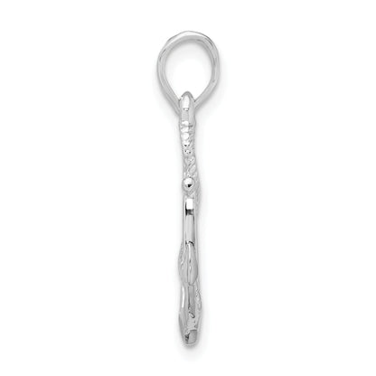 Sterling Silver De-Ani Rhodium-Plated Polished And Textured 3D Anchor With Rope Pendant