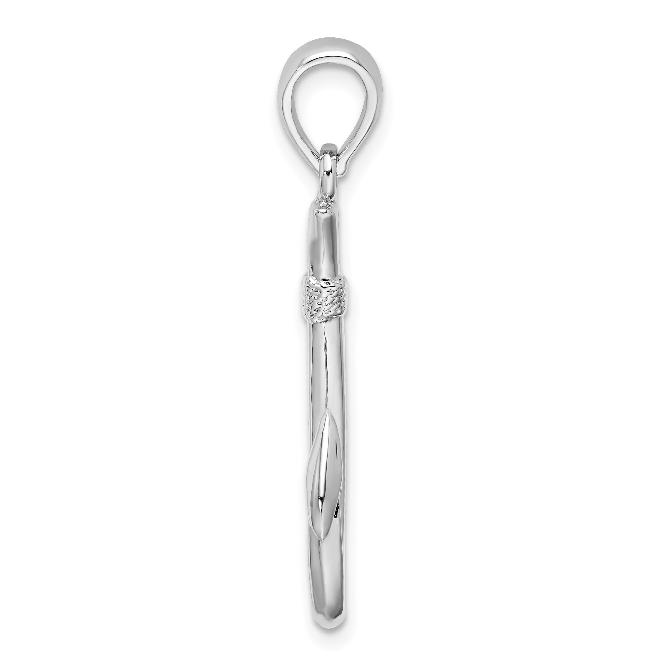 Sterling Silver De-Ani Rhodium-Plated Polished 3D Fish Hook Pendant