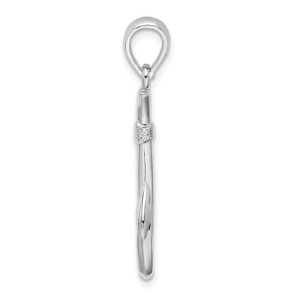 Sterling Silver De-Ani Rhodium-Plated Polished 3D Fish Hook Pendant