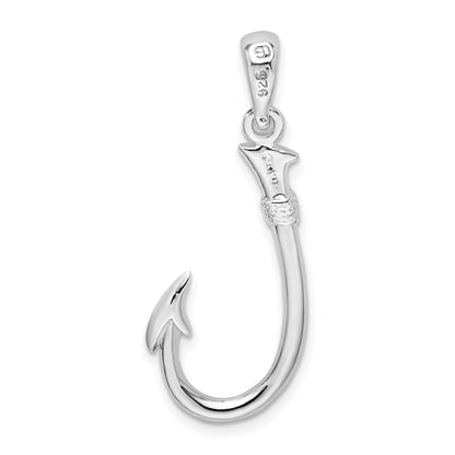 Sterling Silver De-Ani Rhodium-Plated Polished 3D Fish Hook Pendant