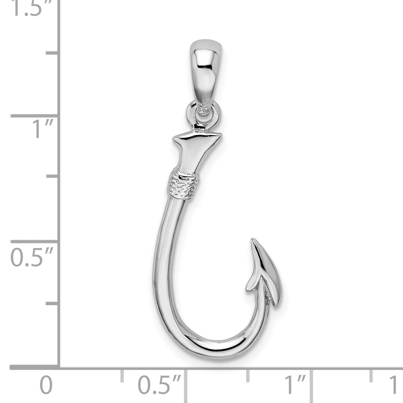 Sterling Silver De-Ani Rhodium-Plated Polished 3D Fish Hook Pendant