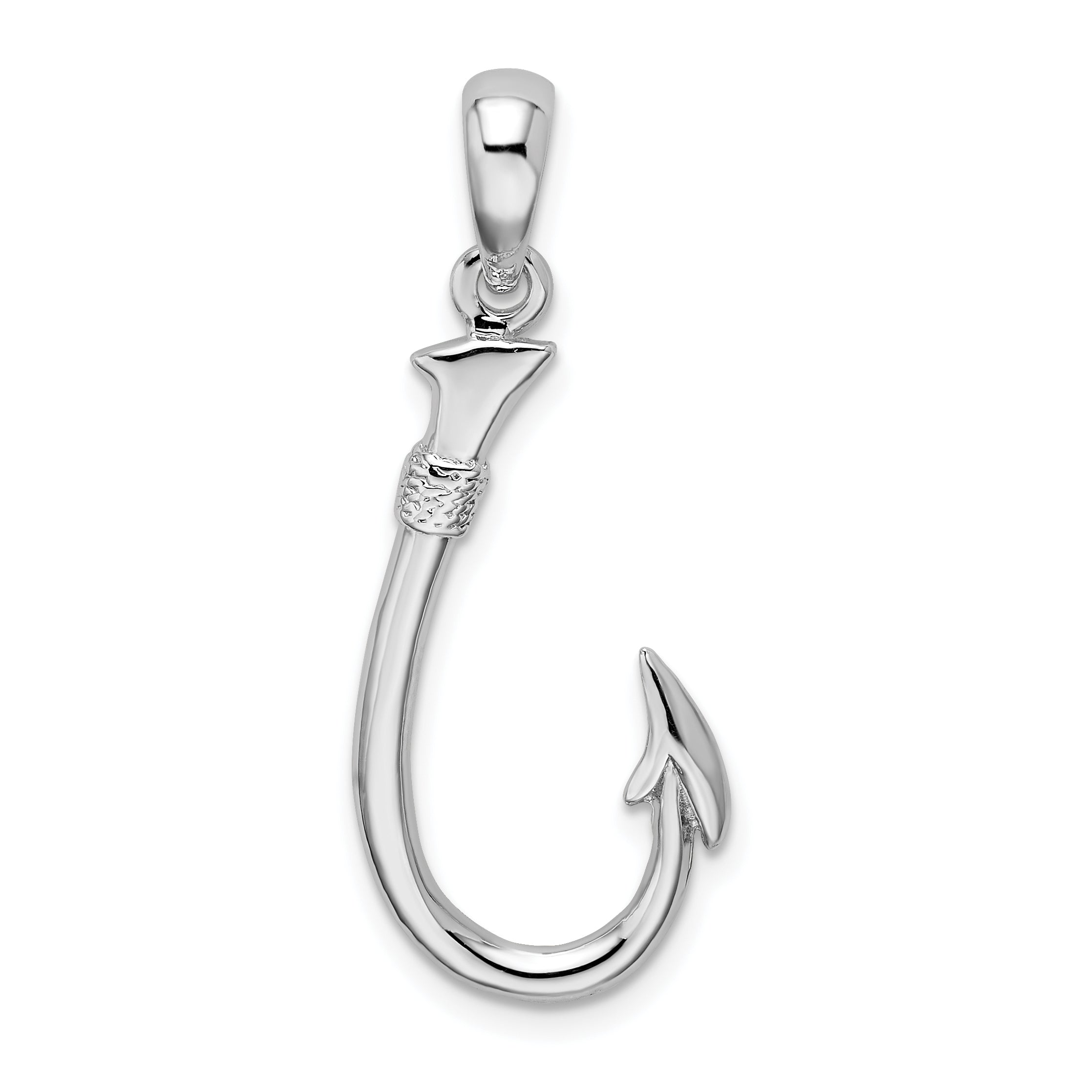 Sterling Silver De-Ani Rhodium-Plated Polished 3D Fish Hook Pendant