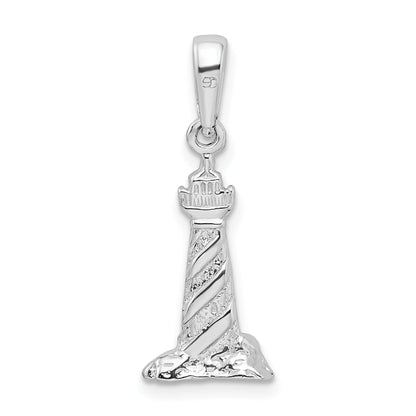 Sterling Silver De-Ani Rhodium-Plated Polished 3D Cape Hatteras Lighthouse Pendant