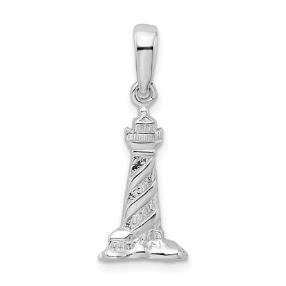 Sterling Silver De-Ani Rhodium-Plated Polished 3D Cape Hatteras Lighthouse Pendant