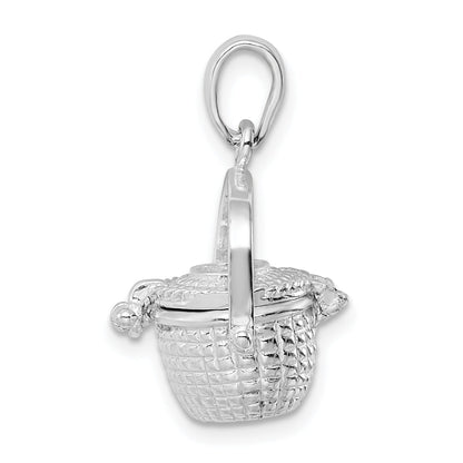 Sterling Silver De-Ani Rhodium-Plated 3D Moveable Large Nantucket Basket Pendant