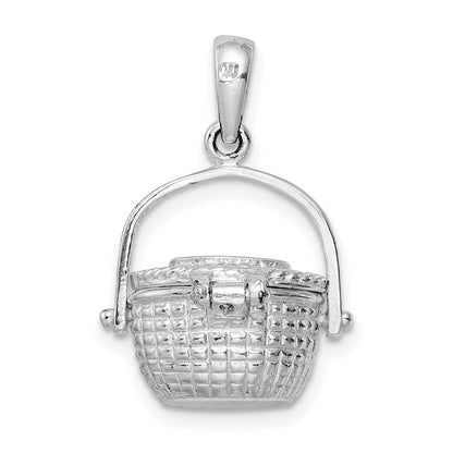 Sterling Silver De-Ani Rhodium-Plated 3D Moveable Large Nantucket Basket Pendant