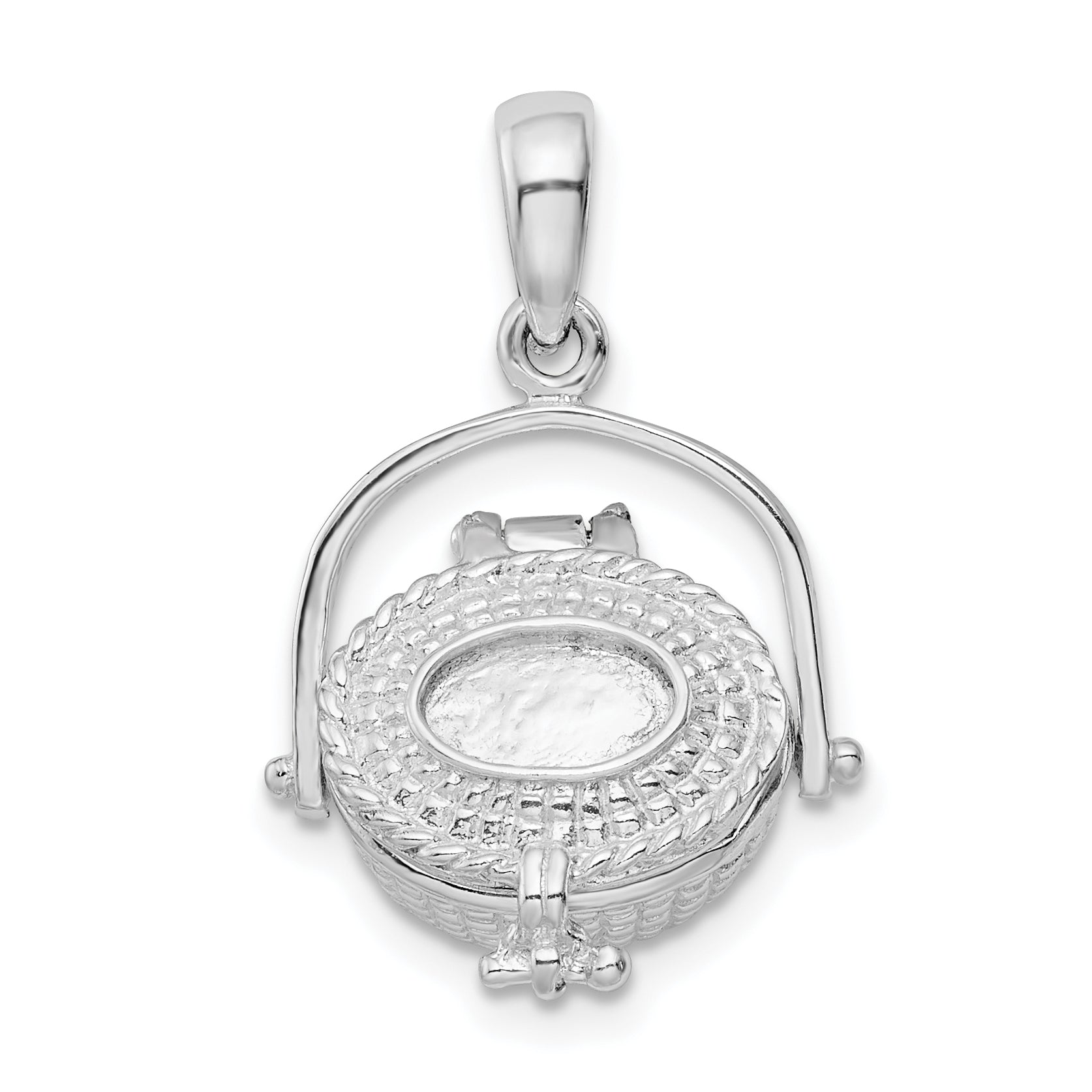 Sterling Silver De-Ani Rhodium-Plated 3D Moveable Large Nantucket Basket Pendant