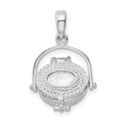 Sterling Silver De-Ani Rhodium-Plated 3D Moveable Large Nantucket Basket Pendant