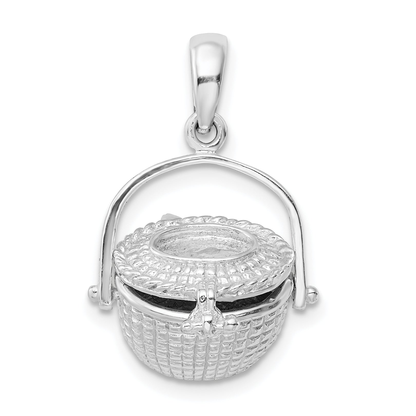 Sterling Silver De-Ani Rhodium-Plated 3D Moveable Large Nantucket Basket Pendant