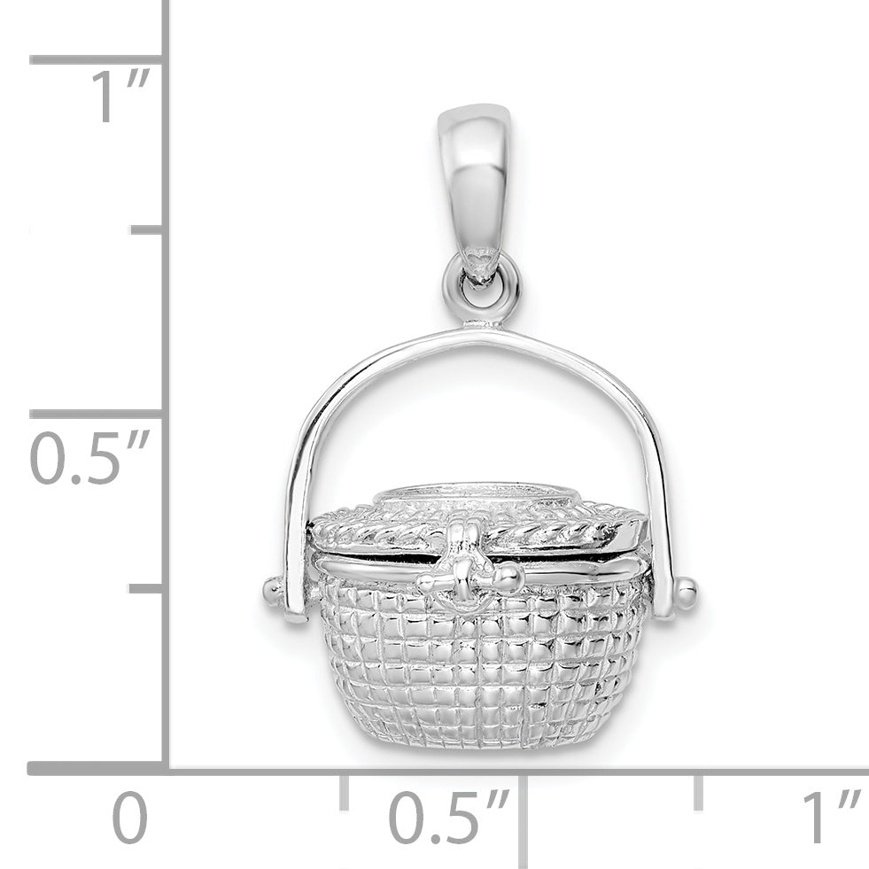 Sterling Silver De-Ani Rhodium-Plated 3D Moveable Large Nantucket Basket Pendant