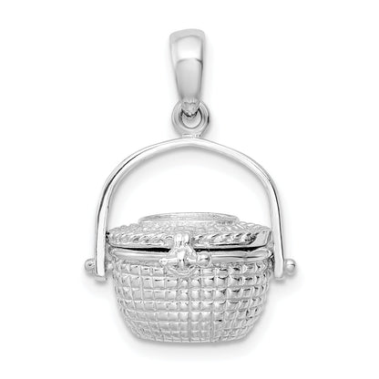 Sterling Silver De-Ani Rhodium-Plated 3D Moveable Large Nantucket Basket Pendant
