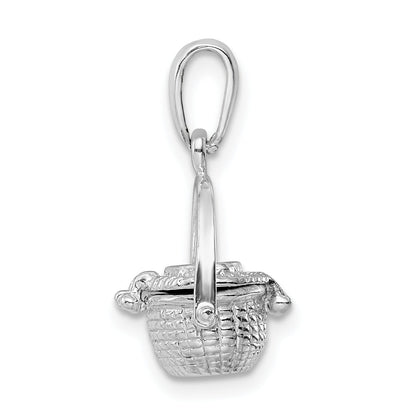 Sterling Silver De-Ani Rhodium-Plated 3D Moveable Nantucket Basket Pendant