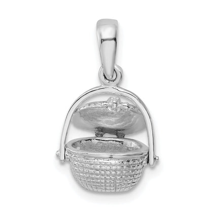 Sterling Silver De-Ani Rhodium-Plated 3D Moveable Nantucket Basket Pendant