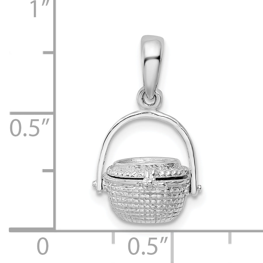 Sterling Silver De-Ani Rhodium-Plated 3D Moveable Nantucket Basket Pendant