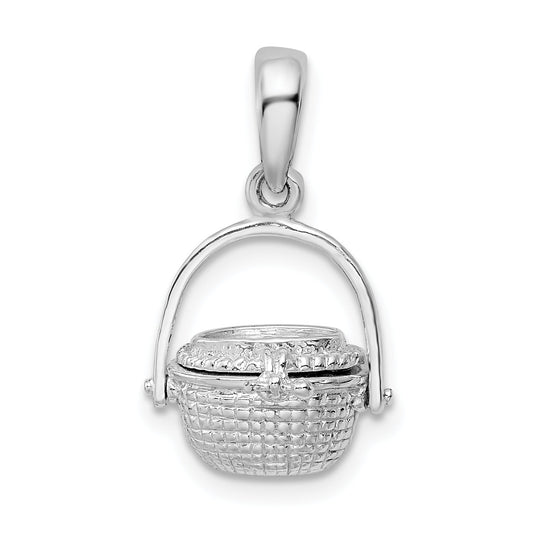 Sterling Silver De-Ani Rhodium-Plated 3D Moveable Nantucket Basket Pendant