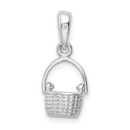 Sterling Silver De-Ani Rhodium-Plated 3D Basket With Moving Handle Pendant