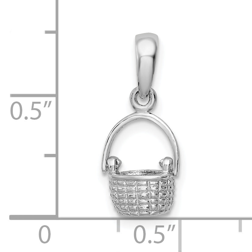 Sterling Silver De-Ani Rhodium-Plated 3D Basket With Moving Handle Pendant