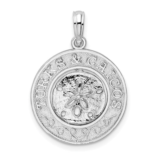 Sterling Silver De-Ani Rhodium-Plated Textured Turks And Caicos Sand Dollar Pendant