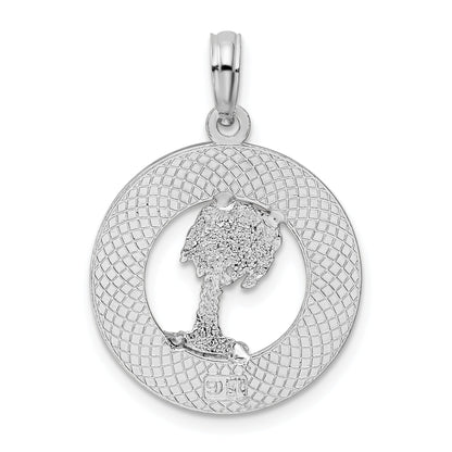 Sterling Silver De-Ani Rhodium-Plated Textured Turks And Caicos Palm Tree Pendant