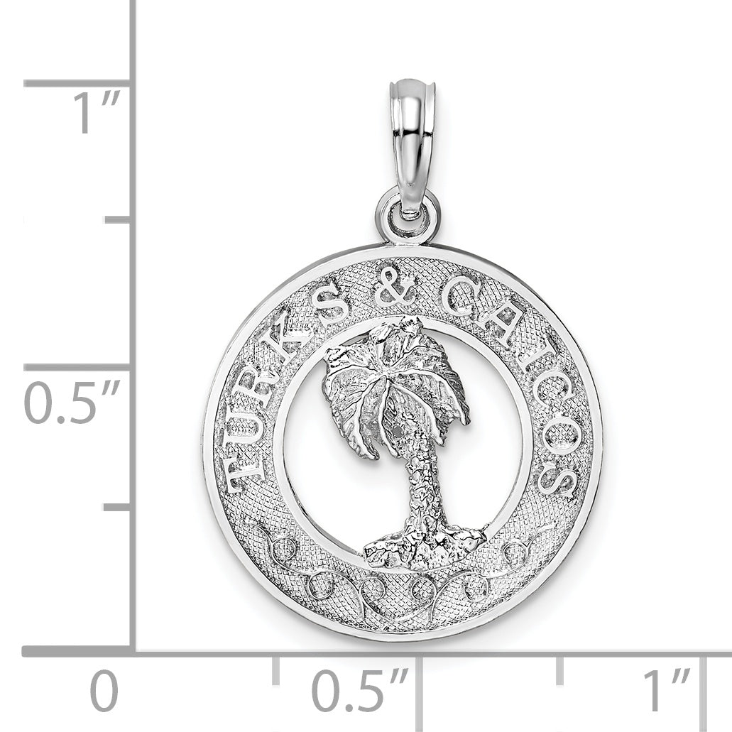 Sterling Silver De-Ani Rhodium-Plated Textured Turks And Caicos Palm Tree Pendant