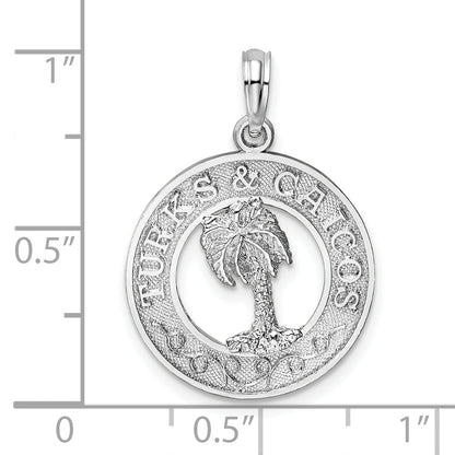 Sterling Silver De-Ani Rhodium-Plated Textured Turks And Caicos Palm Tree Pendant