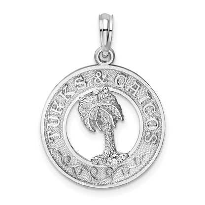 Sterling Silver De-Ani Rhodium-Plated Textured Turks And Caicos Palm Tree Pendant