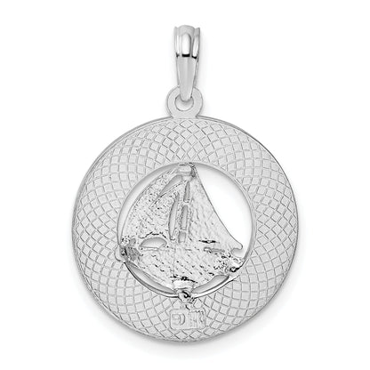 Sterling Silver De-Ani Rhodium-Plated Textured Turks And Caicos With Sailboat Pendant