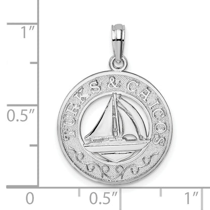 Sterling Silver De-Ani Rhodium-Plated Textured Turks And Caicos With Sailboat Pendant
