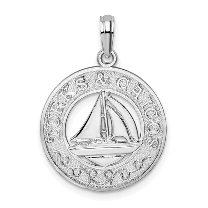 Sterling Silver De-Ani Rhodium-Plated Textured Turks And Caicos With Sailboat Pendant