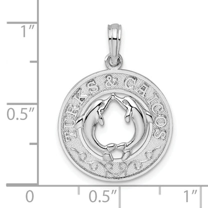 Sterling Silver De-Ani Rhodium-Plated Textured Turks And Caicos Dolphins Pendant
