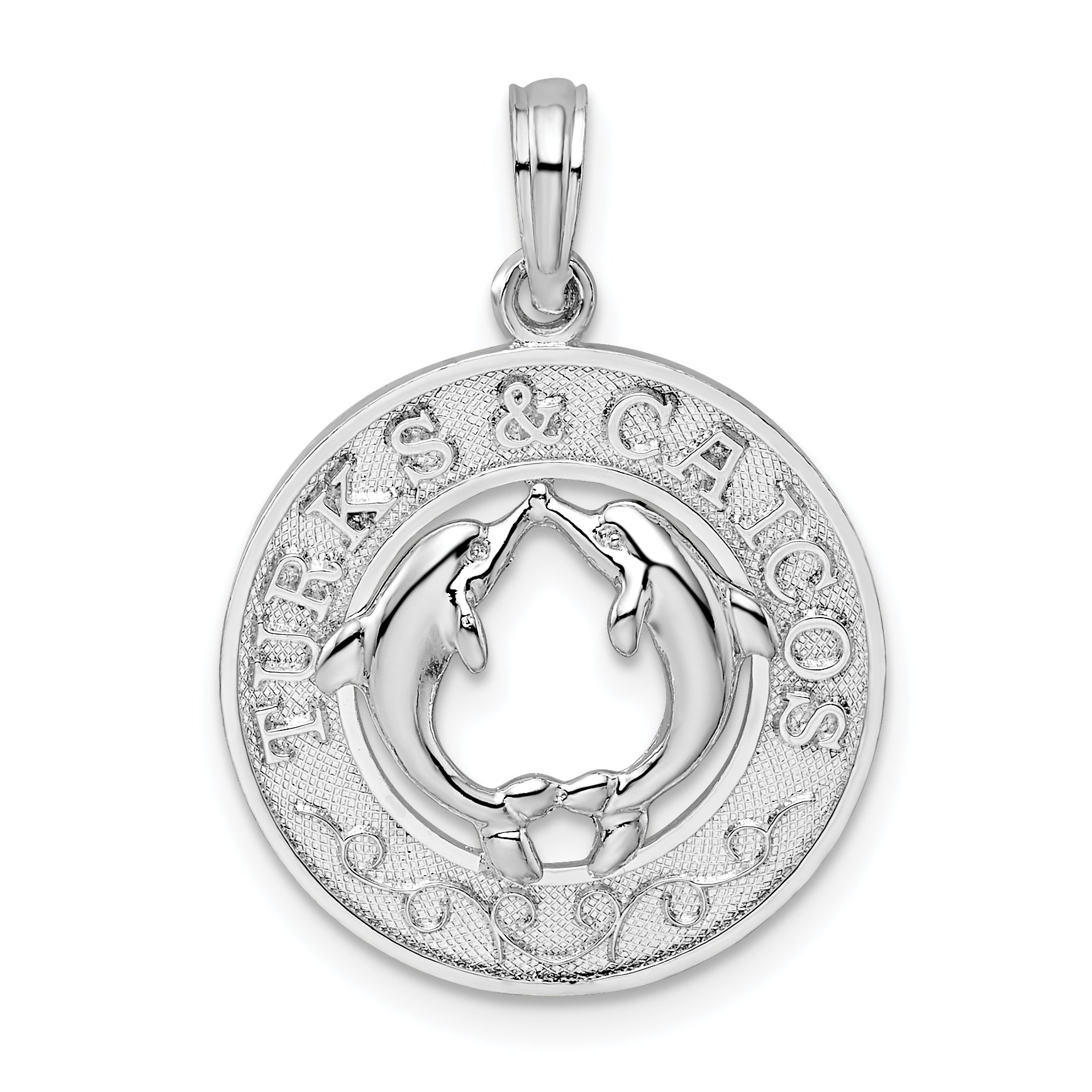Sterling Silver De-Ani Rhodium-Plated Textured Turks And Caicos Dolphins Pendant