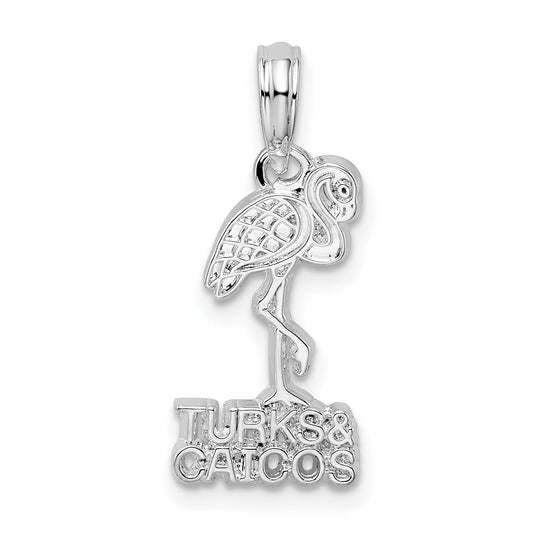 Sterling Silver De-Ani Rhodium-Plated Polished Turks And Caicos Flamingo Pendant
