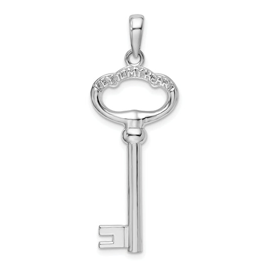 Sterling Silver De-Ani Rhodium-Plated 3D Key To My Heart Pendant