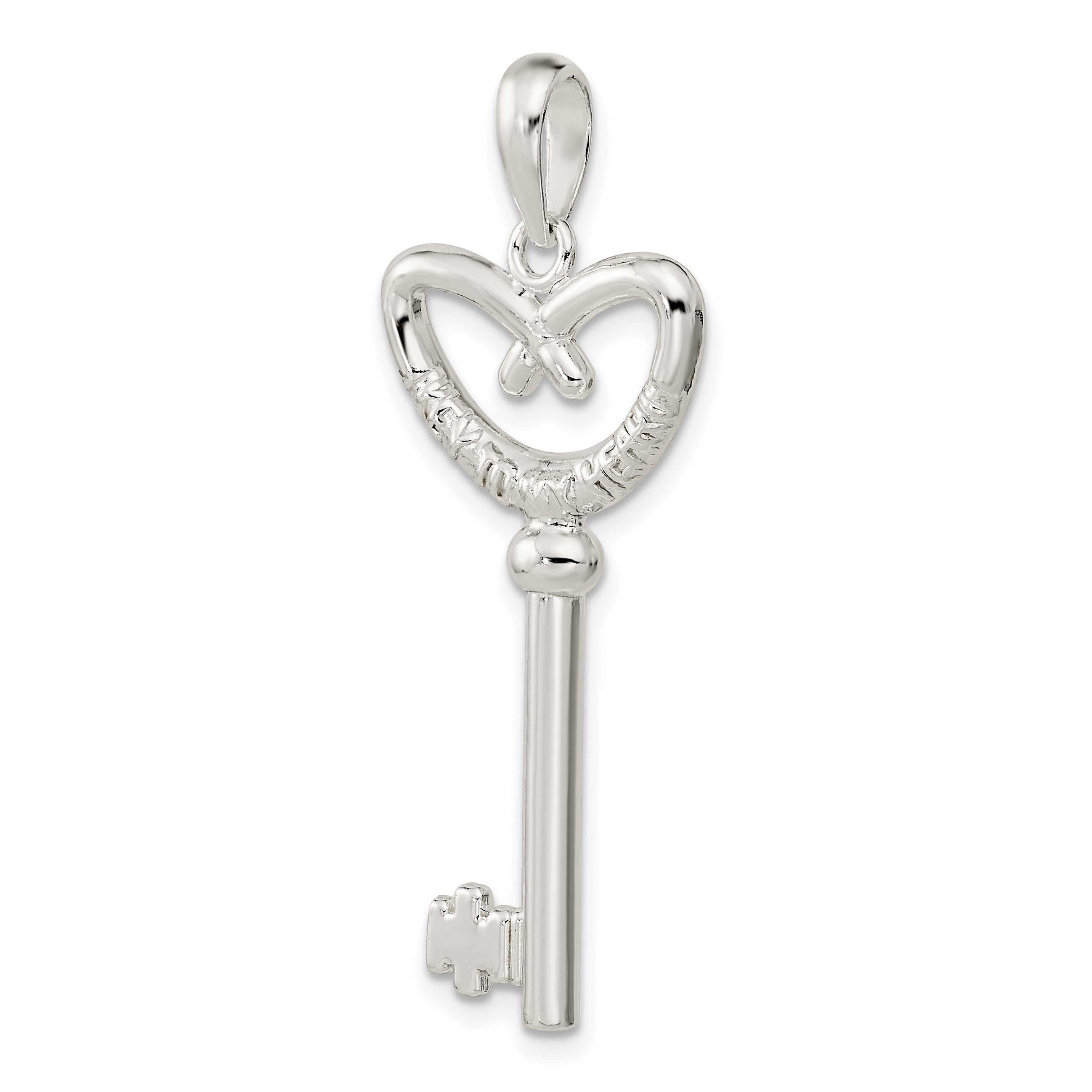 Sterling Silver De-Ani Rhodium-Plated 3D Key To My Heart Pretzel Top Pendant