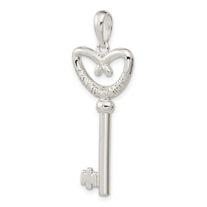 Sterling Silver De-Ani Rhodium-Plated 3D Key To My Heart Pretzel Top Pendant
