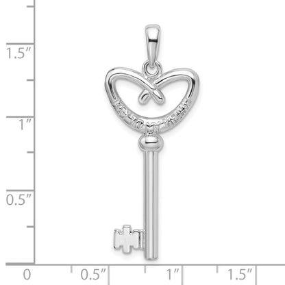 Sterling Silver De-Ani Rhodium-Plated 3D Key To My Heart Pretzel Top Pendant